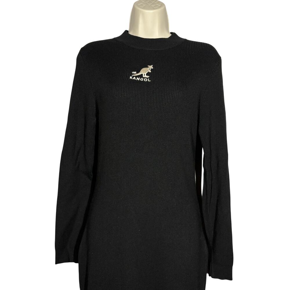 NEW! Kangol x H&M Ribbed Knit Midi Sweater Dress Black Gold Long Sleeve - L